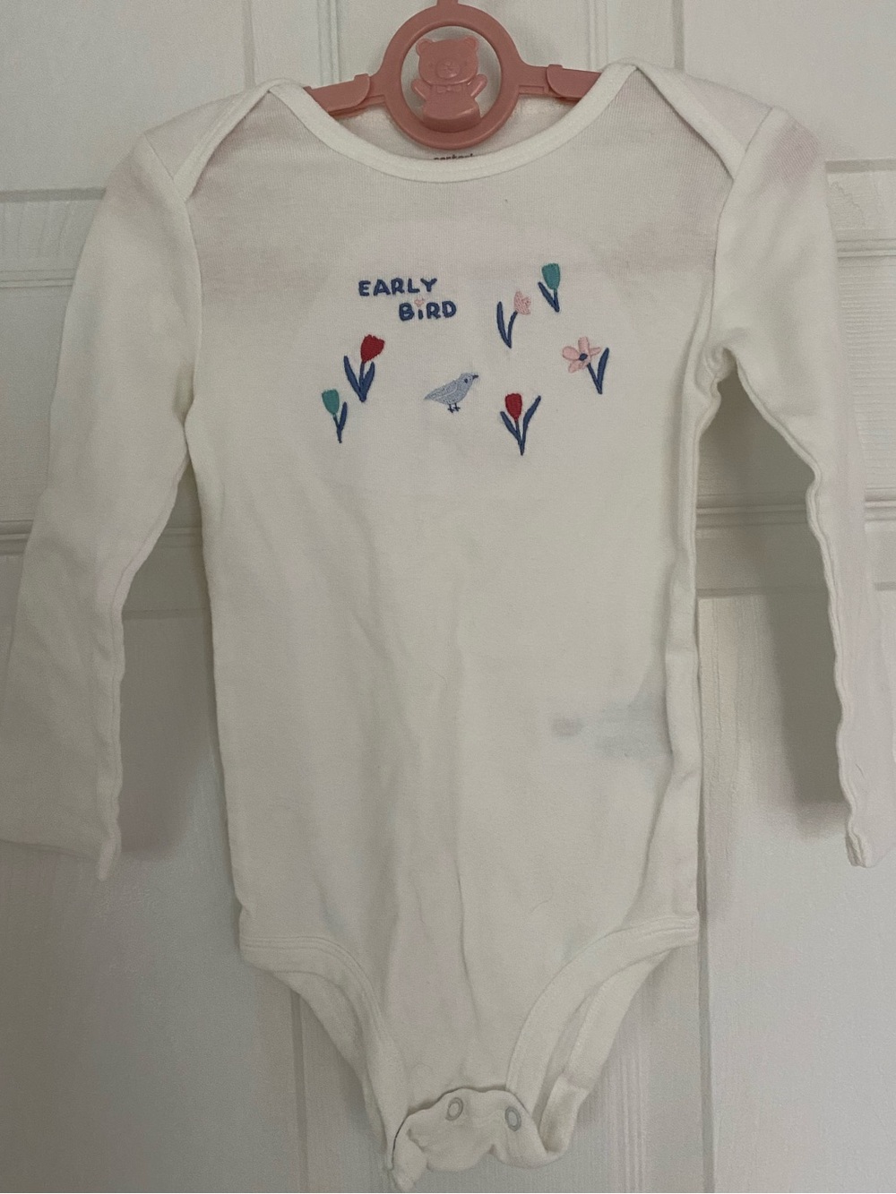NWOT Carters White "Early Bird" Long-Sleeve Baby Bodysuit